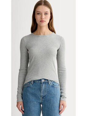 Everlane The Supima Mirco-Rib Long Sleeve Crew Size Small Heathered Gray NWT!
